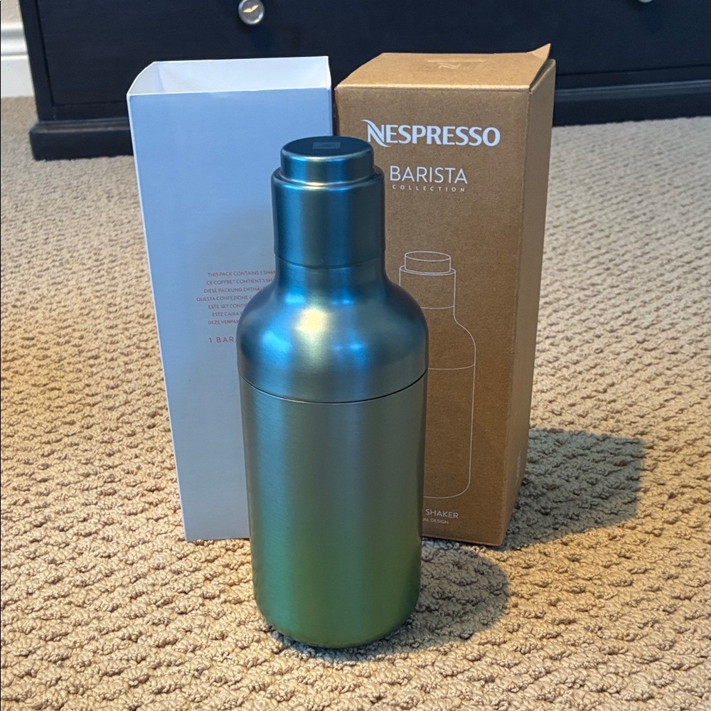 NIB Nespresso Barista Collection Shaker in Metallic Blue and Green - Picture 2 of 4